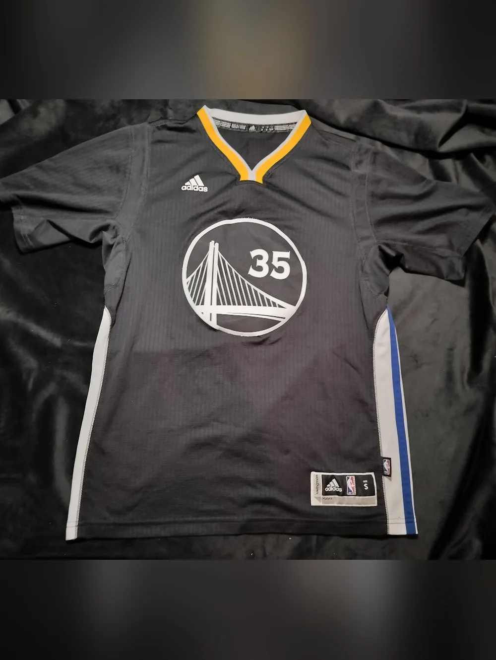 Rare adidas Golden State Warriors Durant #35 Dark Gray Yellow Jersey Tee -Small